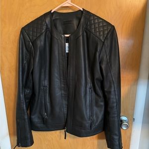 Black leather moto jacket L